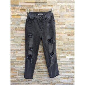 Pacsun High Rise Straight Distressed Black Denim Jeans Size 24